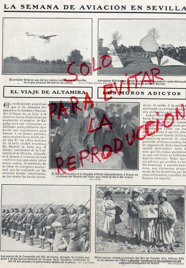 Coleccionismo de Revistas y Peri&oacute;dicos: SEVILLA 1910 AVIACIN SEMANA -MARRUECOS MOROS ADICTOS HOJA REVISTA