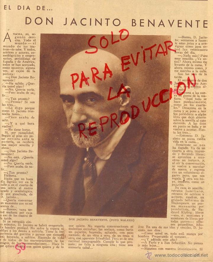 Coleccionismo de Revistas y Peri&oacute;dicos: JACINTO BENAVENTE 1930 UN  DIA CON EL 2 HOJAS REVISTA