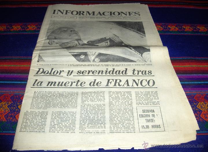 Colecionismo de Revistas e Jornais: DIARIO INFORMACIONES 20 NOVIEMBRE 1975 2&ordf; ED. TARDE 15,30 HORAS. MUERTE FRANCO.