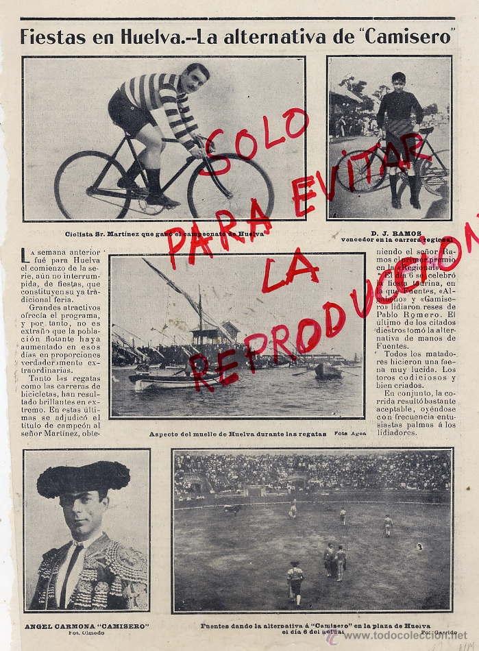 Coleccionismo de revistas y peri&oacute;dicos: HUELVA 1904 FIESTAS CICLISMO- REGATAS- TOROS HOJA REVISTA