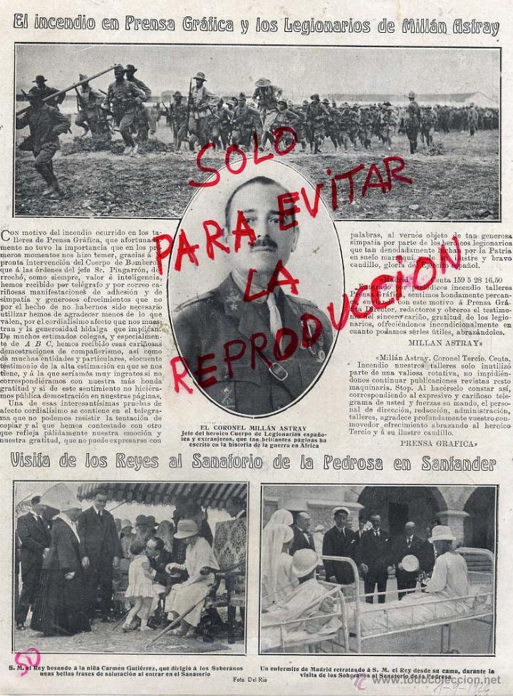 Coleccionismo de revistas y peri&oacute;dicos: MILLAN ASTRAY JEFE LEGION -INCENDIO TALLERES-SANATORIO PEDROS SANTANDER REINA HOJA REVISTA