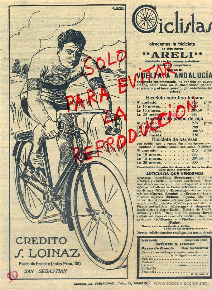 Coleccionismo de revistas y peri&oacute;dicos: CICLISMO 1926 BICICLETAS ARELI SAN SEBASTIAN HOJA REVISTA
