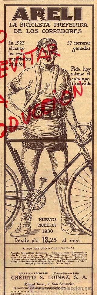 Coleccionismo de revistas y peri&oacute;dicos: CICLISMO 1930 BICICLETAS ARELI SAN SEBASTIAN RETAL HOJA REVISTA