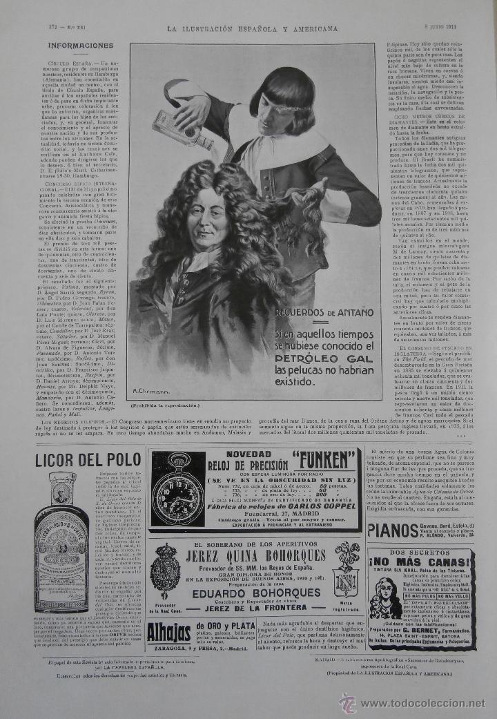 Coleccionismo de Revistas y Peri&oacute;dicos: Noticias \ Petr&oacute;leo Gal, Licor del Polo, Reloj Funken, Jerez Quina Bohorques, Etc (1913)