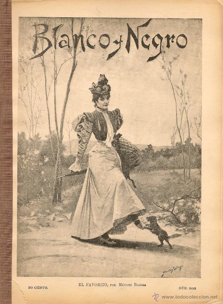 Collectionnisme de Revues et Journaux: Revista Blanco y Negro N&ordm; 308 &ndash; 1897 * ACU&Ntilde;ACI&Oacute;N MONEDA * ACORAZADO * DUELO *