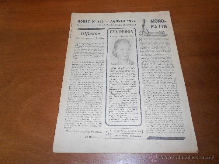Colecionismo de Revistas e Jornais: REVISTA HOBBY N&ordm; 192 PORTADA OBITUARIO FALLECIMIENTO DE EVA PER&Oacute;N (AGOSTO 1952) VER FOTOS