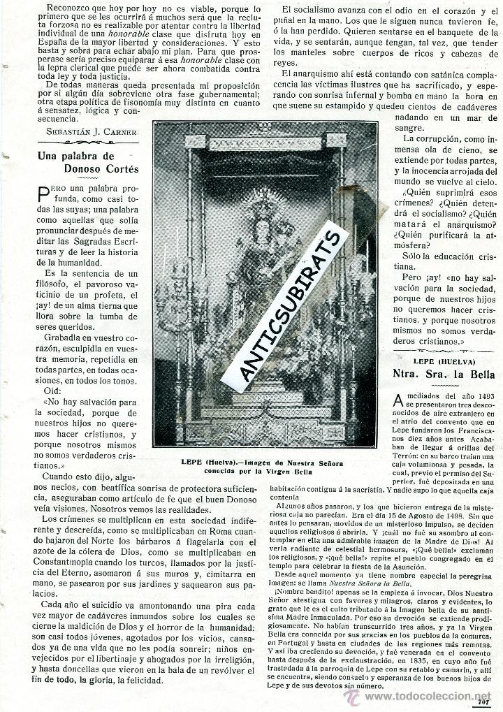 Coleccionismo de Revistas y Peri&oacute;dicos: REVISTA A&Ntilde;O 1910 VIRGEN BELLA DE LEPE HUELVA HOMENAJE A MIGUEL BIADA EN MATARO FOTOS ANTIGUAS