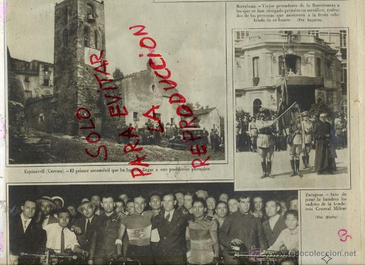 Coleccionismo de revistas y peri&oacute;dicos: ESPINALVELL 1930 GERONA  PRIMER AUTOMOVIL LLEGADO -CICLISMO Y ZARAGOZA JURA BANDERA HOJA PERIODICO