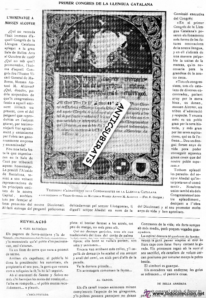 Colecionismo de Revistas e Jornais: REVISTA ANY 1908 PRIMER CONGRES DE LA LLENGUA CATALANA MOSSEN ANTONI MARIA ALCOVER