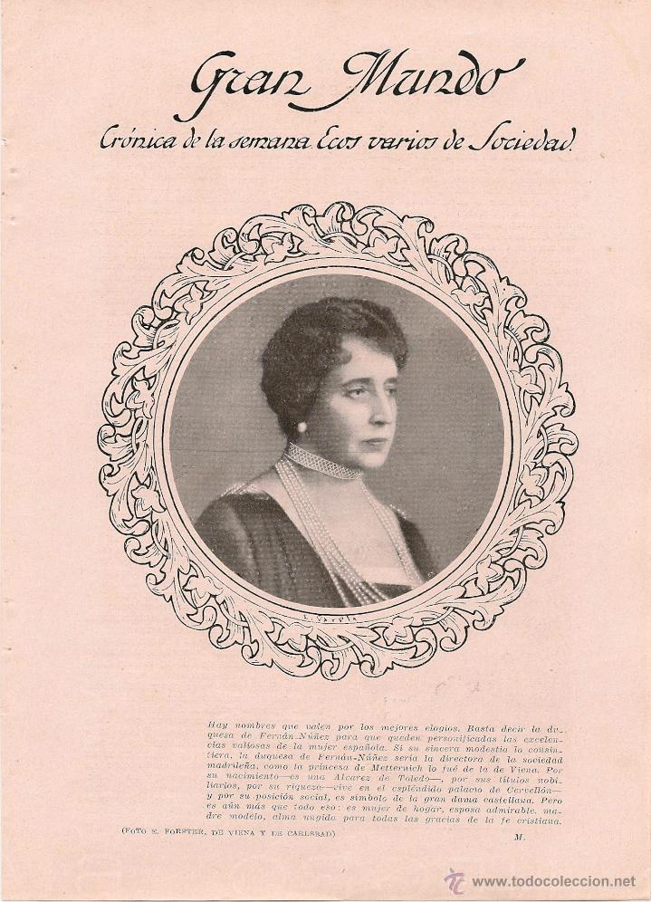 Coleccionismo de revistas y peri&oacute;dicos: La duquesa de Fern&aacute;n-N&uacute;&ntilde;ez; reverso la princesa Matilde ( Bonaparte ) -1926