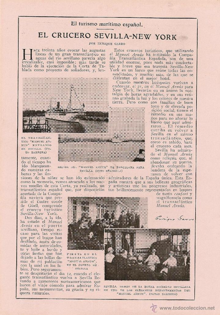 Collection Magazines and Newspapers: * LINEAS DE NAVEGACI&Oacute;N * EL crucero Sevilla- New York ( Manuel Arn&uacute;s ) -1926