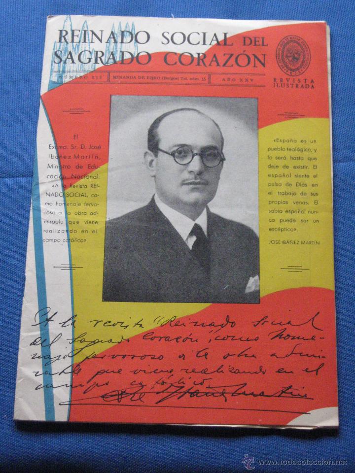 Coleccionismo de Revistas y Peri&oacute;dicos: REINADO SOCIAL DEL SAGRADO CORAZON - N&ordm;  212 - EXMO SR. IBA&Ntilde;EZ MARTIN MINISTRO EDUCACION NACIONAL