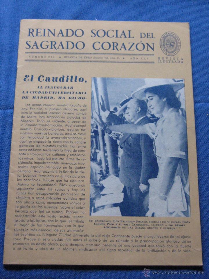 Coleccionismo de Revistas y Peri&oacute;dicos: REINADO SOCIAL DEL SAGRADO CORAZON - N&ordm; 214 - EL CAUDILLO AL INAUGURAR CIUDAD UNIVERSITARIA D MADRID