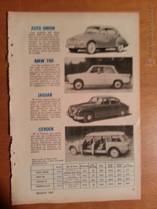 Coleccionismo de Revistas y Peri&oacute;dicos: hoja revista publicidad - COCHES COCHE DE EPOCA 1960 - AUTO UNION - BMW 700 - JAGUAR - CITROEN