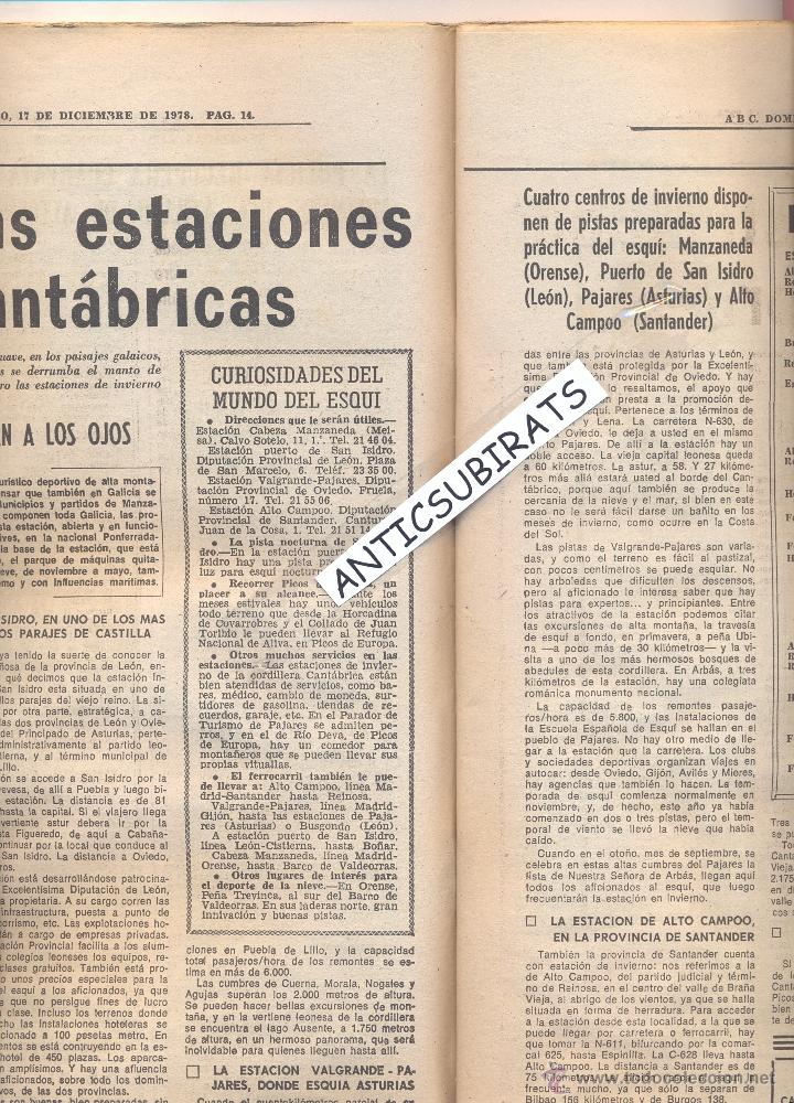 Coleccionismo de revistas y peri&oacute;dicos: REVISTA A&Ntilde;O 1978 LAS ESTACIONES DE ESQUI MANZANEDA PUERTO DE SAN ISIDRO PAJARES ALTO CAMPOO