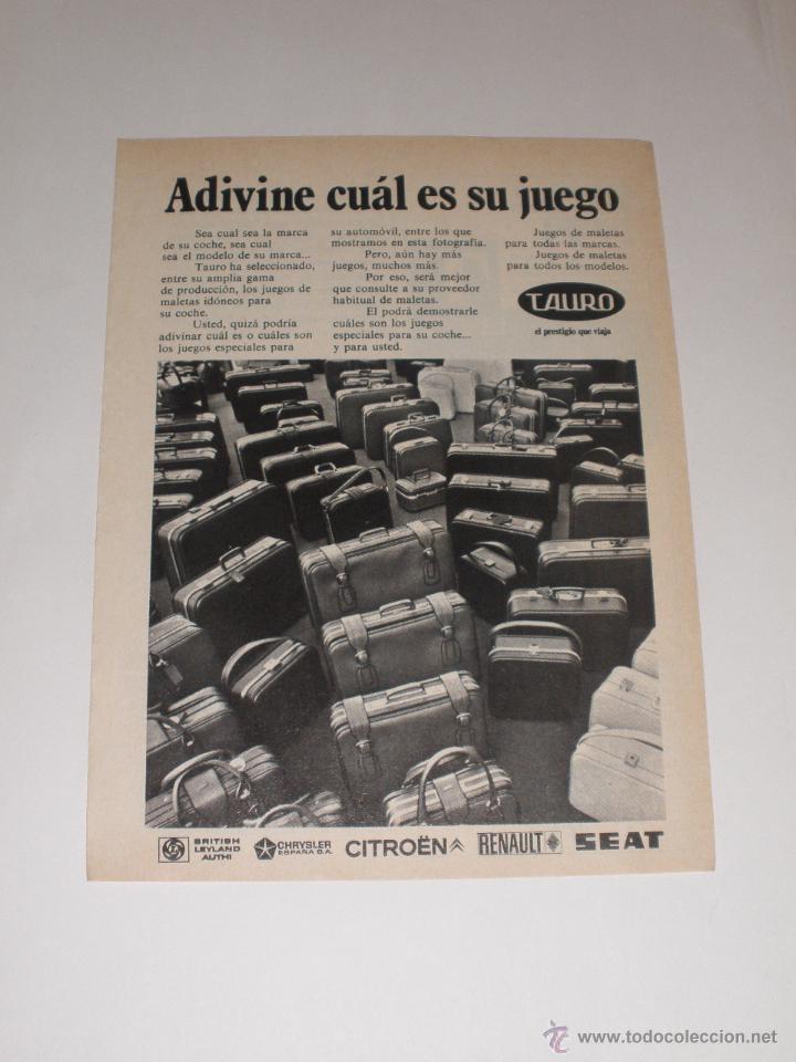 Coleccionismo de Revistas y Peri&oacute;dicos: ANUNCIO PUBLICIDAD MALETAS TAURO - RELOJ TISSOT (A&Ntilde;O 1972)