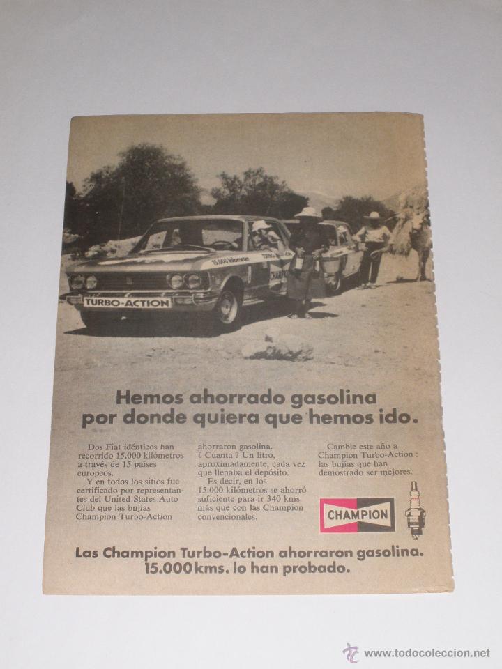 Coleccionismo de Revistas y Peri&oacute;dicos: ANUNCIO PUBLICIDAD BUJIAS CHAMPION TURBO-ACTION. COCHES FIAT (A&Ntilde;O 1972)