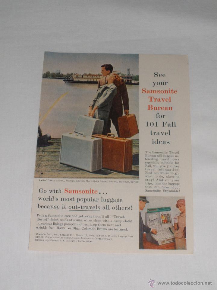 Coleccionismo de Revistas y Peri&oacute;dicos: ANUNCIO PUBLICIDAD MALETAS SAMSONITE (A&Ntilde;O 1957) - EN INGLES -