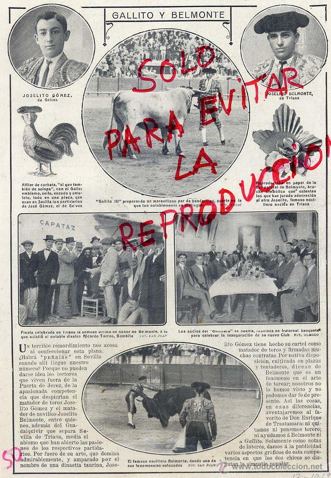 Coleccionismo de Revistas y Peri&oacute;dicos: SEVILLA 1912 GALLITO Y BELMONTE HOJA REVISTA