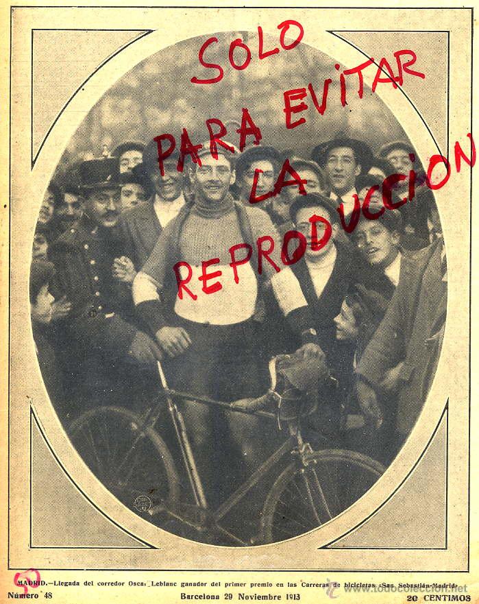 Coleccionismo de revistas y peri&oacute;dicos: CICLISMO 1913 MADRID EL CORREDOR VENCEDOR OSCAR LEBLANC SAN SEBASTIAN- MADRID HOJA PORTADA REVISTA