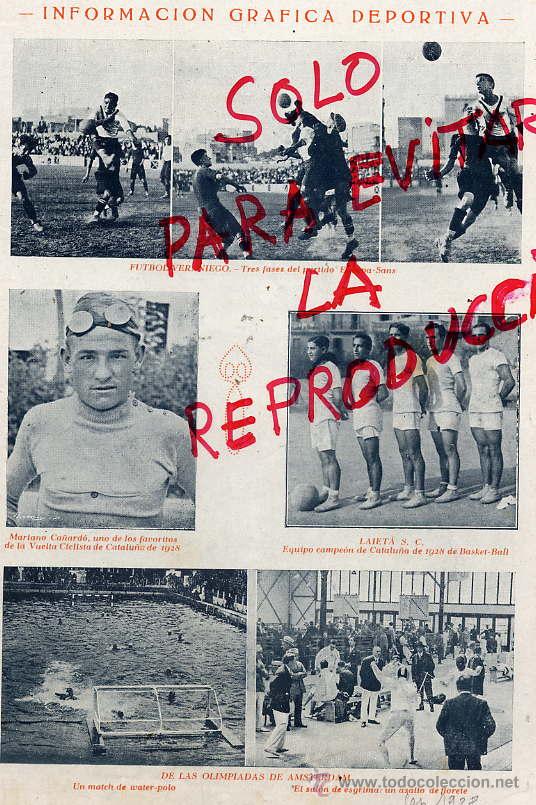 Coleccionismo de revistas y peri&oacute;dicos: FUTBOL 1928  EUROPA-SANS -CICLISMO CA&Ntilde;ARDO -OLIMPIADAS DE AMSTERDAM HOJA REVISTA