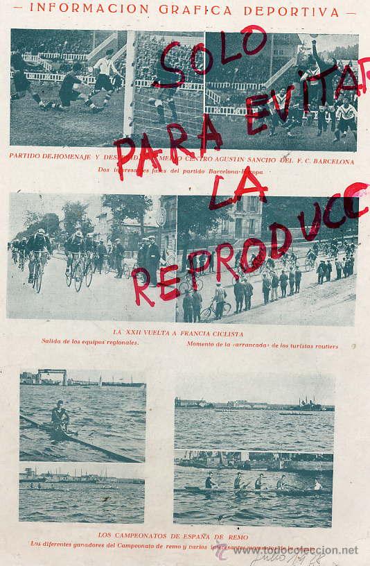 Coleccionismo de Revistas y Peri&oacute;dicos: FUTBOL 1928 BARCELONA EUROPA - VUELTA CICLISTA FRANCIA - REMO ESPA&Ntilde;A HOJA REVISTA