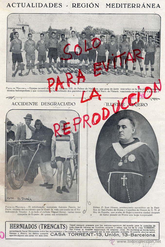 Coleccionismo de revistas y peri&oacute;dicos: FUTBOL 1927 MALLORCA EQUIPO JUVENIL R.S.ALFONSO XII -CICLISMO MIGUEL BOVER HOJA REVISTA