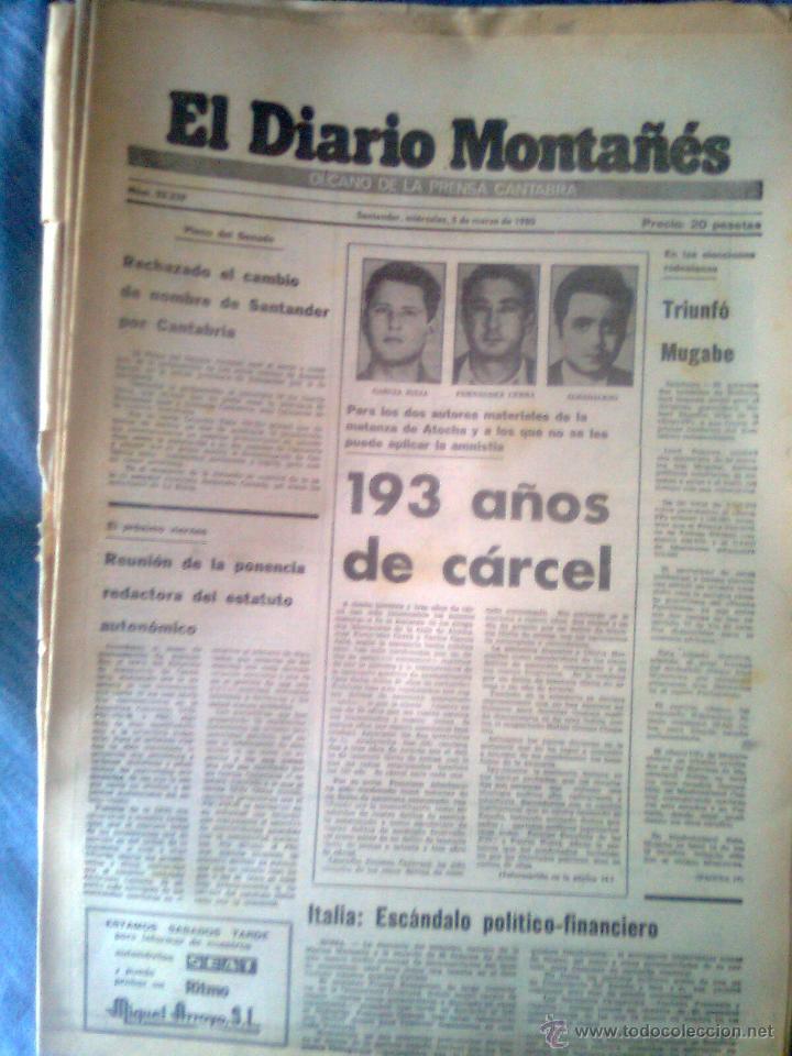 Collezionismo di Riviste e Giornali: Diario Monta&ntilde;&eacute;s - 5 de Marzo de 1980. Joaquin prat, cine Capitol, Raimon, racing..