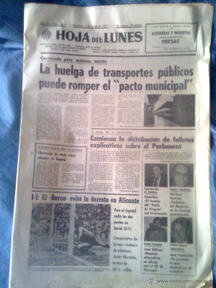 Collectionnisme de Revues et Journaux: Diario la Hoja Del Lunes - 3 de marzo de 1980. Bar&ccedil;a, jordi pujol, El divorcio...
