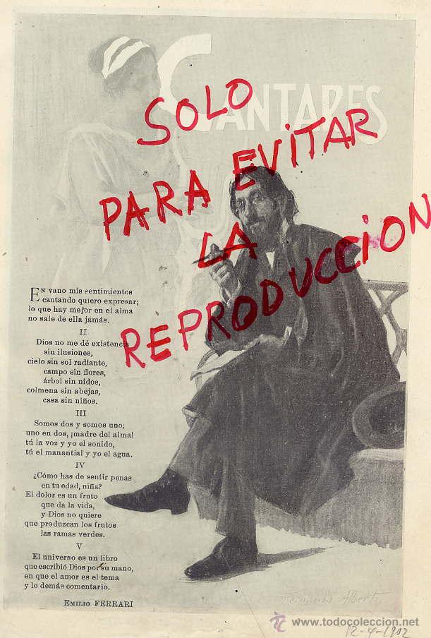 Coleccionismo de revistas y peri&oacute;dicos: CANTARES POR E. FERRARI 1902 ILUSTRACION ALBERTI HOJA REVISTA