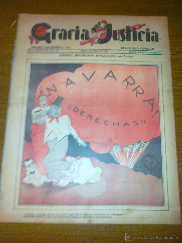 Coleccionismo de Revistas y Peri&oacute;dicos: GRACIA Y JUSTICIA. N&ordm; 163, A&Ntilde;O 1935. ORGANO EXTREMISTA DEL HUMORISMO POPULAR, COMPLETA,