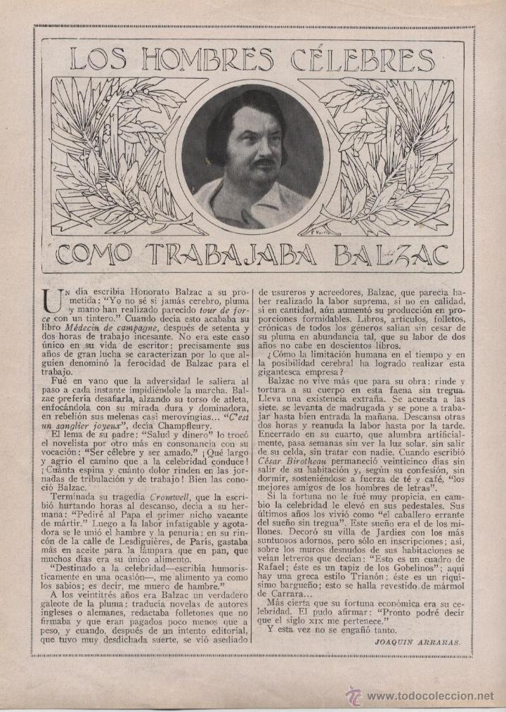 Coleccionismo de revistas y peri&oacute;dicos: Los hombres c&eacute;lebres: c&oacute;mo trabajaba Balzac / por Joaqu&iacute;n Arraras - 1924