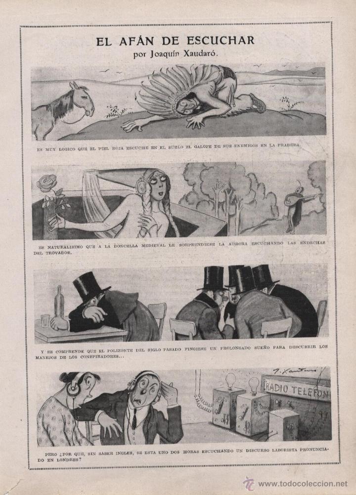 Collezionismo di Riviste e Giornali: El af&aacute;n de escuchar/ p&aacute;gina de humor por Joaqu&iacute;n Xaudar&oacute; - 1924