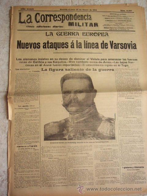 Collectionnisme de Revues et Journaux: PERIODICO LA CORRESPONDENCIA MILITAR. 18-5-1915. 1&ordf; G.M. - HINDENBURG. 4 P. COMPLETO.