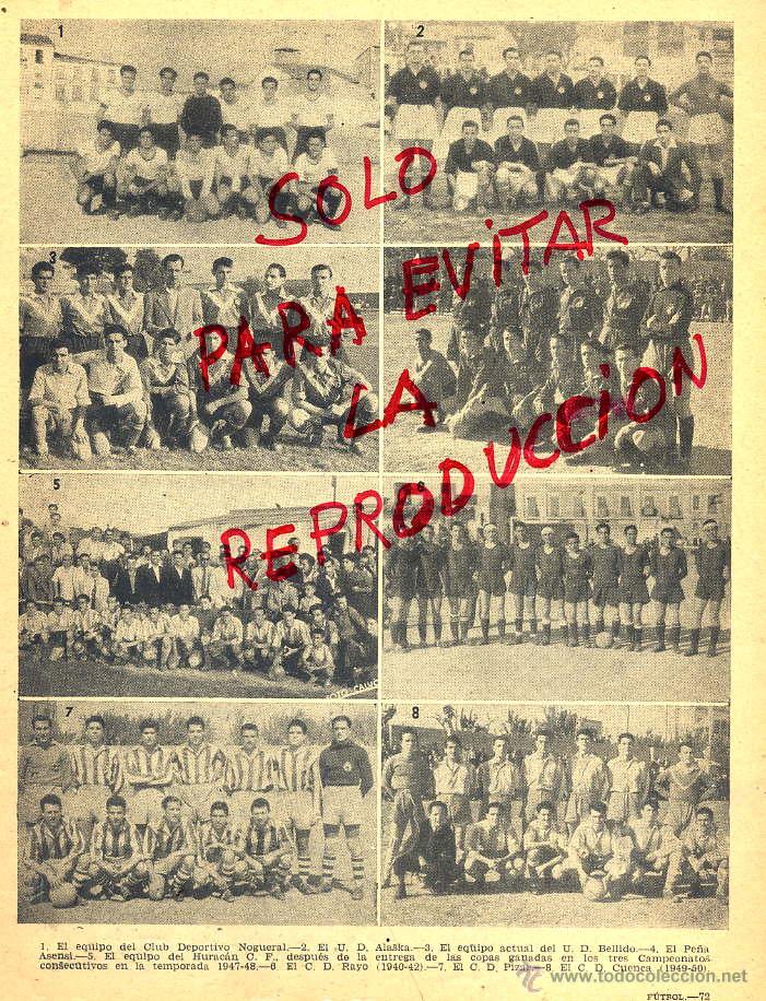Coleccionismo de revistas y peri&oacute;dicos: FUTBOL 1950-51  NOGUERAL-ALASKA-BELLIDO-HURACAN-RAYO-PIZAR-CUENCA HOJA REVISTA