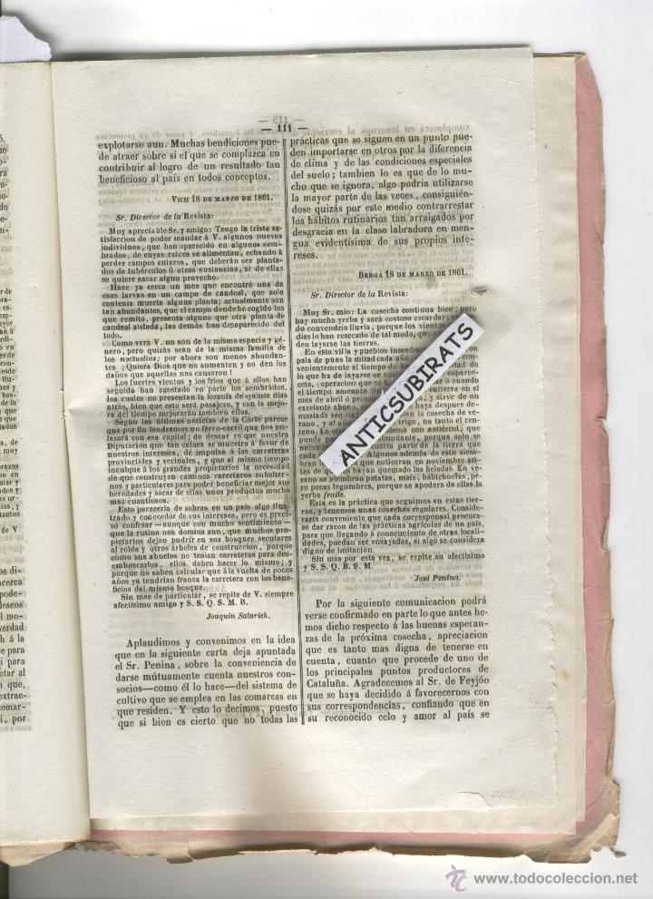 Collection Magazines and Newspapers: REVISTA A&Ntilde;O 1861 TEMAS AGRICOLAS DE BERGA  POR JOSEP PENINA MANRESA LLAN&Ccedil;A CASSA DE LA SELVA