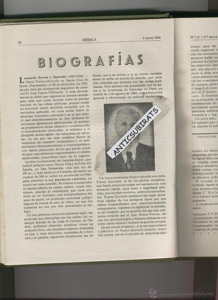 Coleccionismo de Revistas y Peri&oacute;dicos: 25 REVISTAS IBERICA A&Ntilde;O 1946 LEONARDO TORRES QUEVEDO SANTA CRUZ DE IGU&Ntilde;A PANTANO DEL ZENAJO