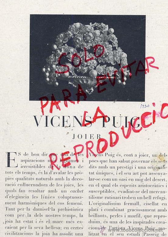 Coleccionismo de Revistas y Peri&oacute;dicos: VICENS PUIG 1930 JOYERO BARCELONA HOJA REVISTA