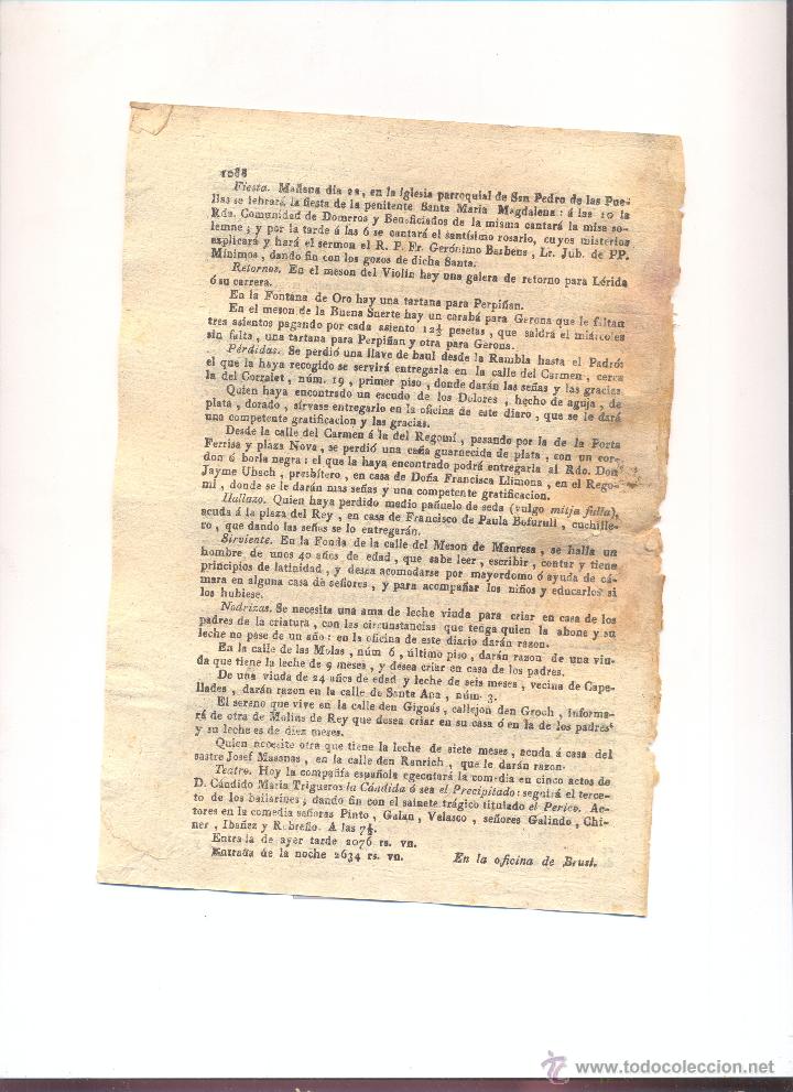 Coleccionismo de Revistas y Peri&oacute;dicos: DIARIO DE BARCELONA A&Ntilde;O 1817 LA BARCELONA POPULAR DEL SIGLO XIX EL MESON DEL VIOLIN  BUENA SUERTE