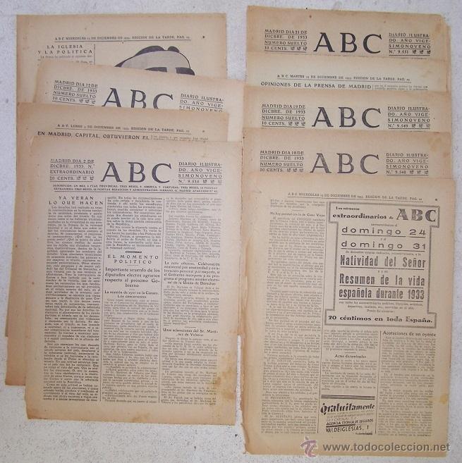 Coleccionismo de revistas y peri&oacute;dicos: REPUBLICA. LOTE HOJAS SUELTAS DIARIO ABC DICIEMBRE 1933