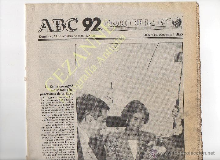 Coleccionismo de Revistas y Peri&oacute;dicos: DIARIO DE LA EXPO. ABC. 11 OCTUBRE 1992. REINA SOF&Iacute;A. PEN&Uacute;LTIMO D&Iacute;A.