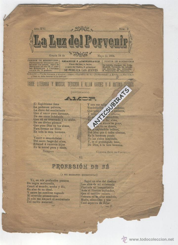 Colecionismo de Revistas e Jornais: LA LUZ DEL PROVENIR REVISTA DE GRACIA BARCELONA 1893 SOBRE ESPIRITISMO ESPIRITISTA CIENCIAS OCULTAS