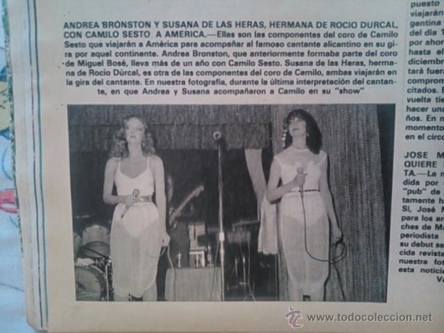 Coleccionismo de Revistas y Peri&oacute;dicos: RECORTE susana de las heras hermana de rocio durcal corista de camilo sesto