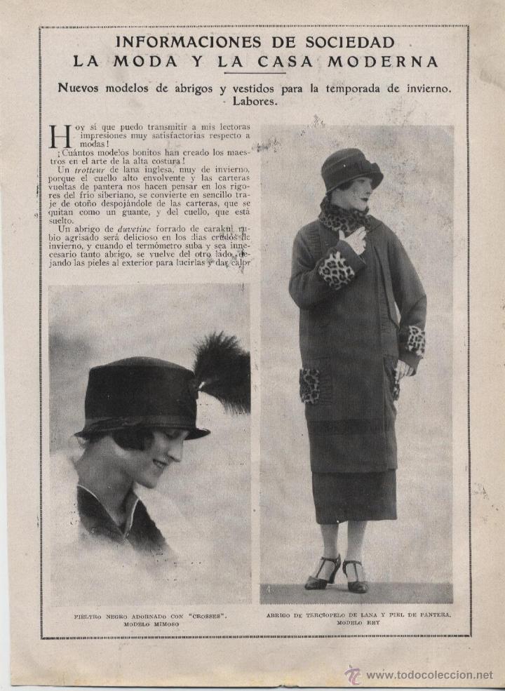 Collezionismo di Riviste e Giornali: * MODA FEMENINA * Sombrero modelo Mimoso, abrigo modelo Rey&hellip; - 1924
