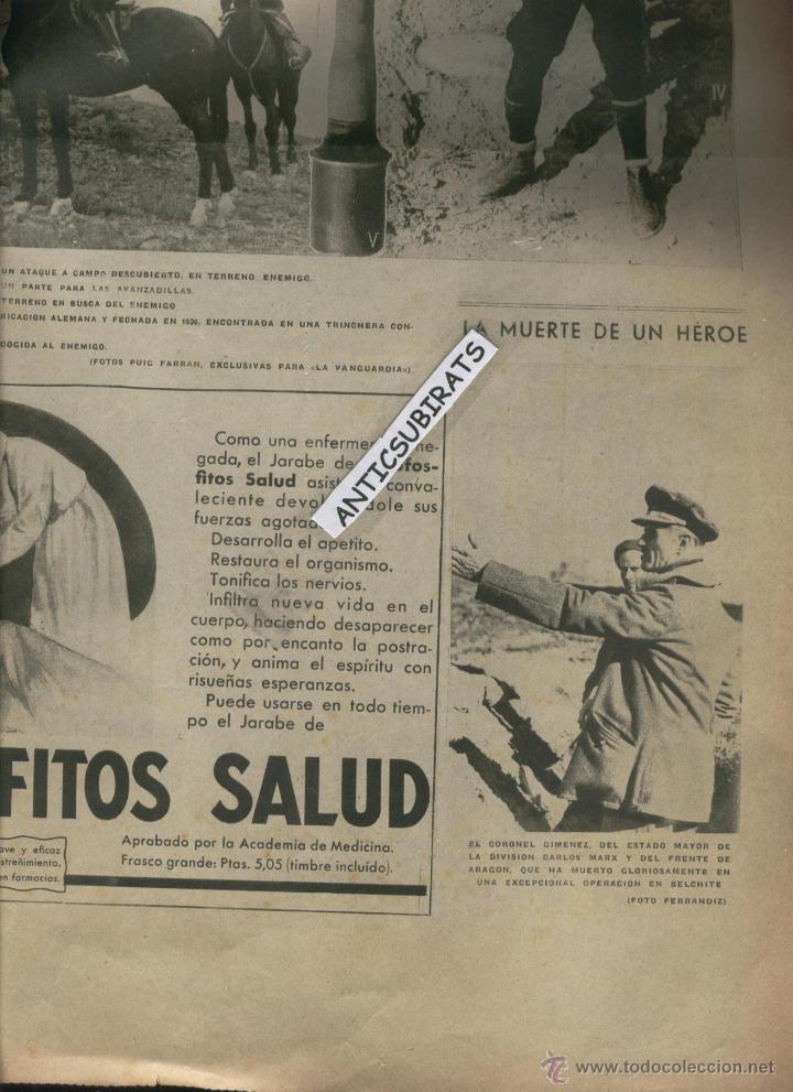 Colecionismo de Revistas e Jornais: VANGUARDIA A&Ntilde;O 1936 GUERRA CIVIL SECTOR EBRO CORONEL GIMENEZ DIVISION CARLOS MARX MUERTO EN BELCHITE
