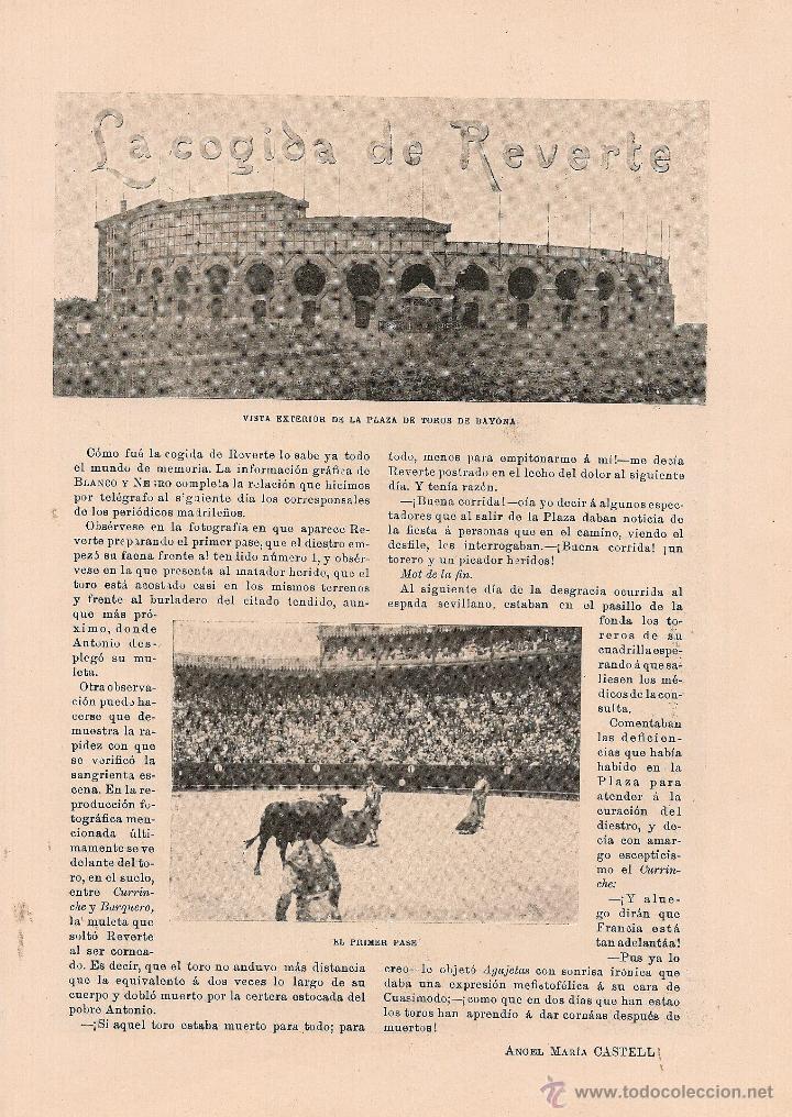 Coleccionismo de revistas y peri&oacute;dicos: * TOROS Y TOREROS * BAYONA * La cogida de Reverte / &Aacute;ngel Mar&iacute;a Castell - 1899