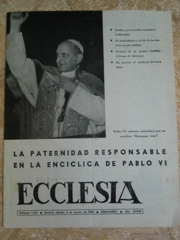 Coleccionismo de Revistas y Peri&oacute;dicos: Revista ECCLESIA N&ordm; 1401. Agosto de 1968. Buen estado