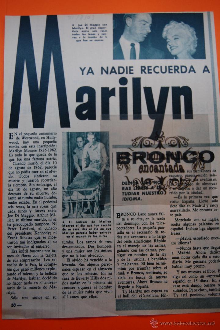 Coleccionismo de revistas y peri&oacute;dicos: ARTICULO REVISTA A&Ntilde;O 1963 - MARILYN MONROE YA NADIE RECUERDA - 1 PAGINAS