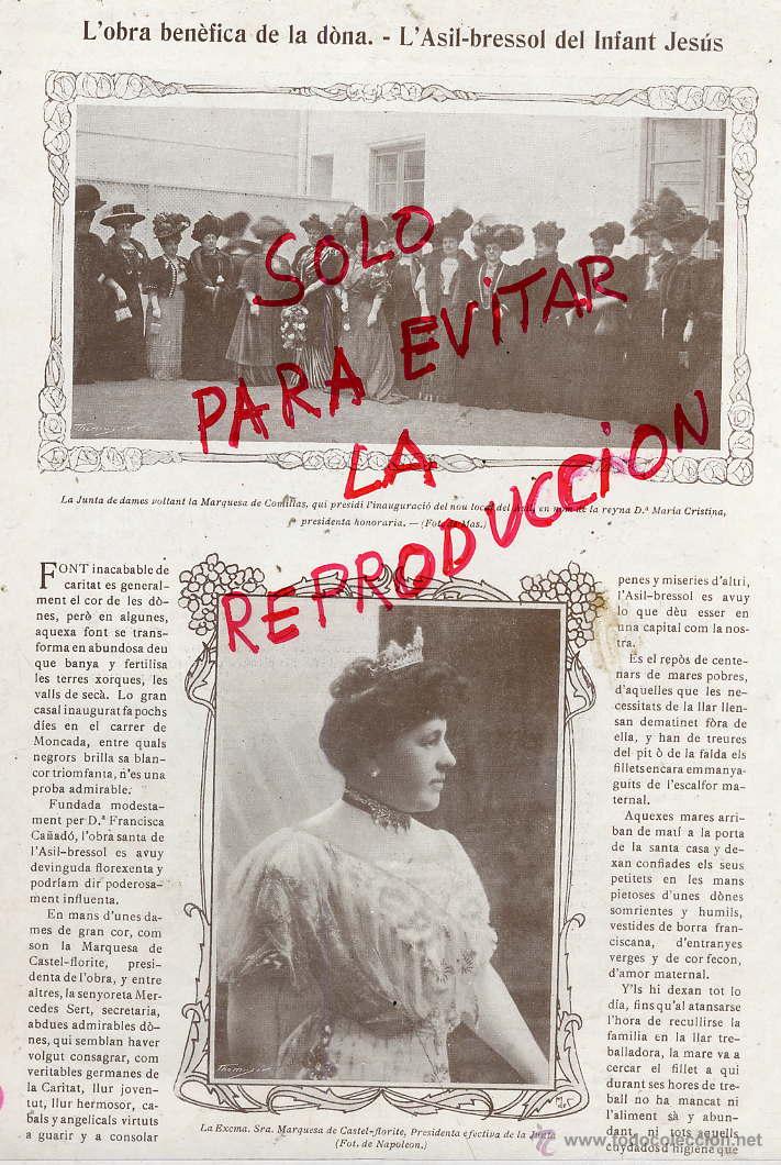 Coleccionismo de revistas y peri&oacute;dicos: ASILO DEL NI&Ntilde;O JESUS 1908 BARCELONA ASISTIO MARQUESA DE COMILLAS HOJA REVISTA