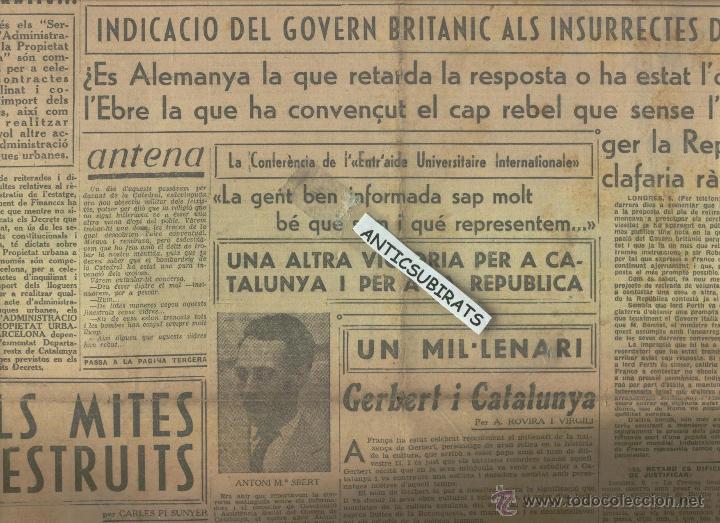 Collezionismo di Riviste e Giornali: DIARI ANY 1938 LA BATALLA DE L' EBRE L' AJUDA D'ALEMANYA ALS REBELS FEIXISTES ANTONI SBERT